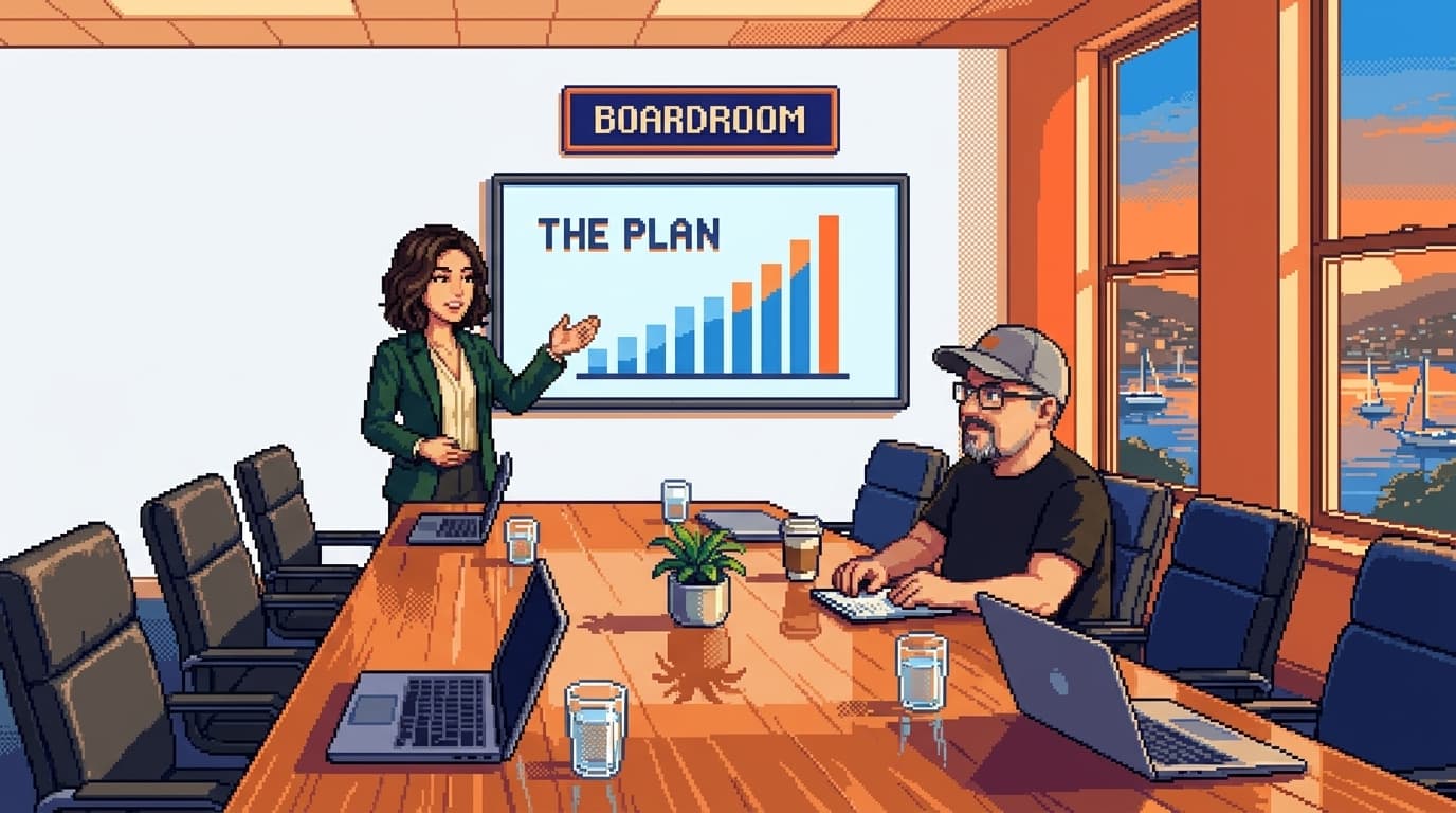 The Boardroom at 158 Lab HQ. Maya and David in the Boardroom.